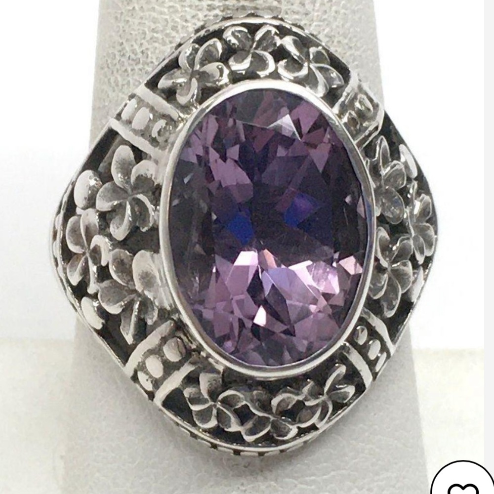 Sterling silver and Amethyst floral design ring